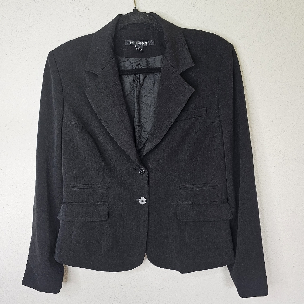 Insight Blazer Jacket‎ Womens 10 Black Buttons Career Business Flared Waist